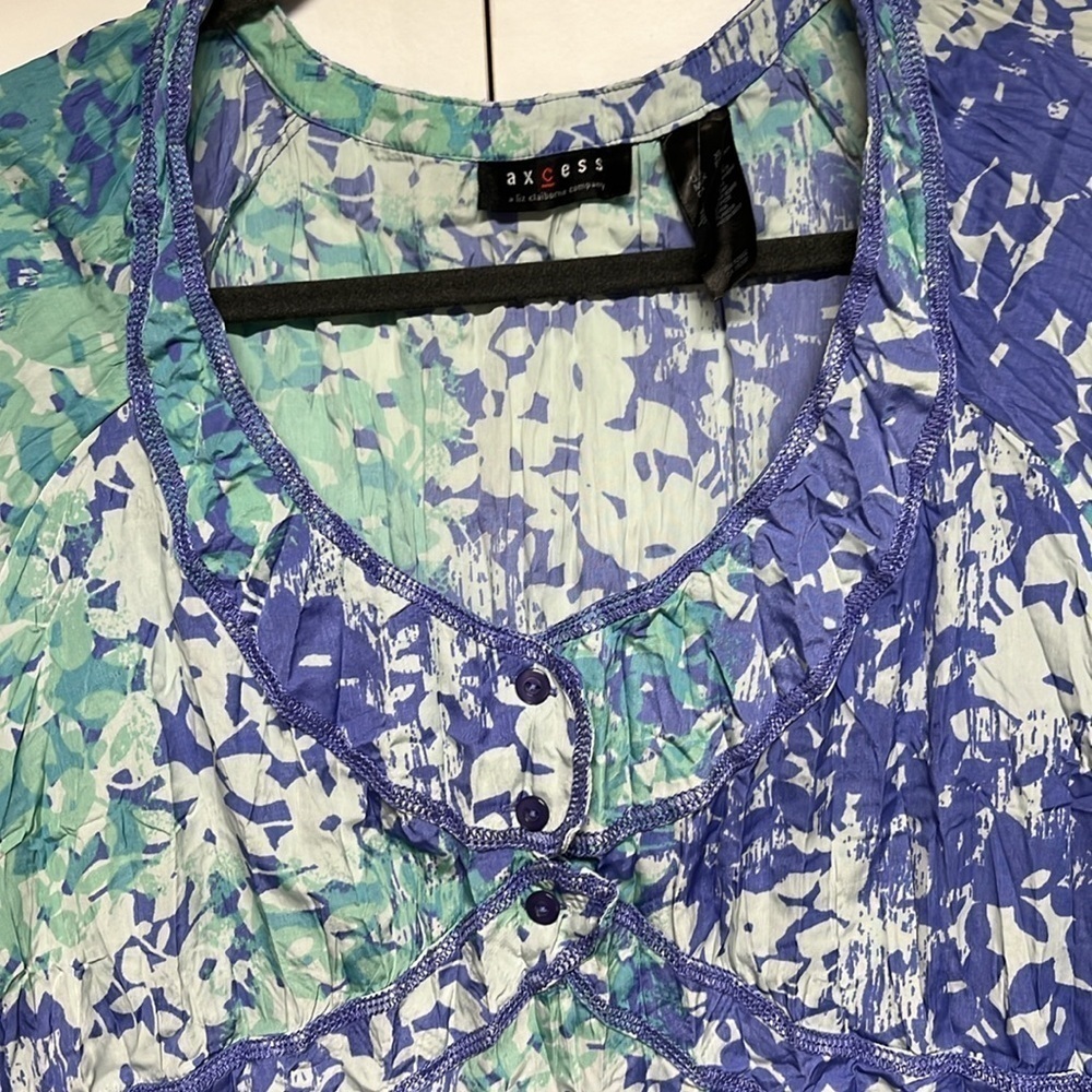 Access Blue Green Floral Button Front Blouse XL - Picture 3 of 7